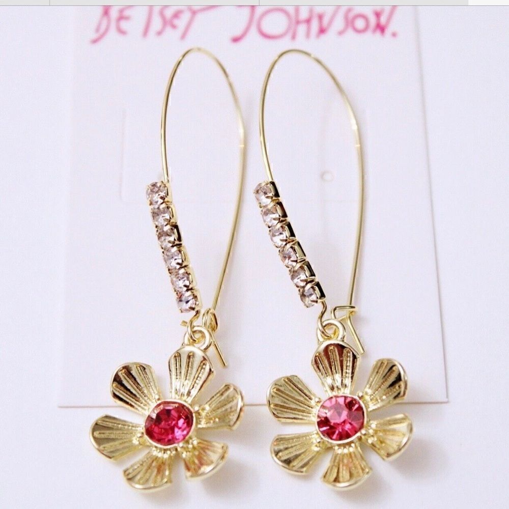 🌺 Betsey Johnson drop dangle flower earrings 🌺 - Picture 1 of 4